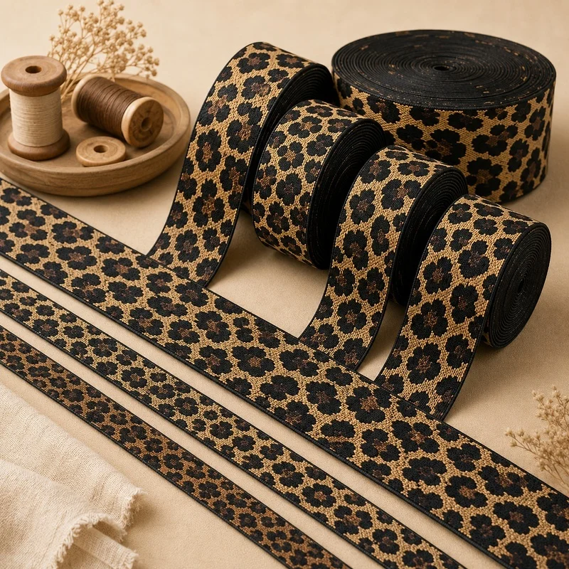 

5/10M 15-50mm Leopard Jacquard Elastic Band Stretch Ribbon for Yoga Pants Sport Clothing Spring Belt Sewing Trim Roll DIY Crafts