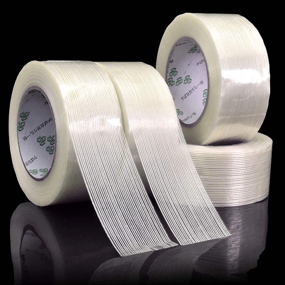 Strong Filament Transparent Striped Fiber Electrical Fixed Glass Steel Plate Strapping Model Sealing Tape 25M