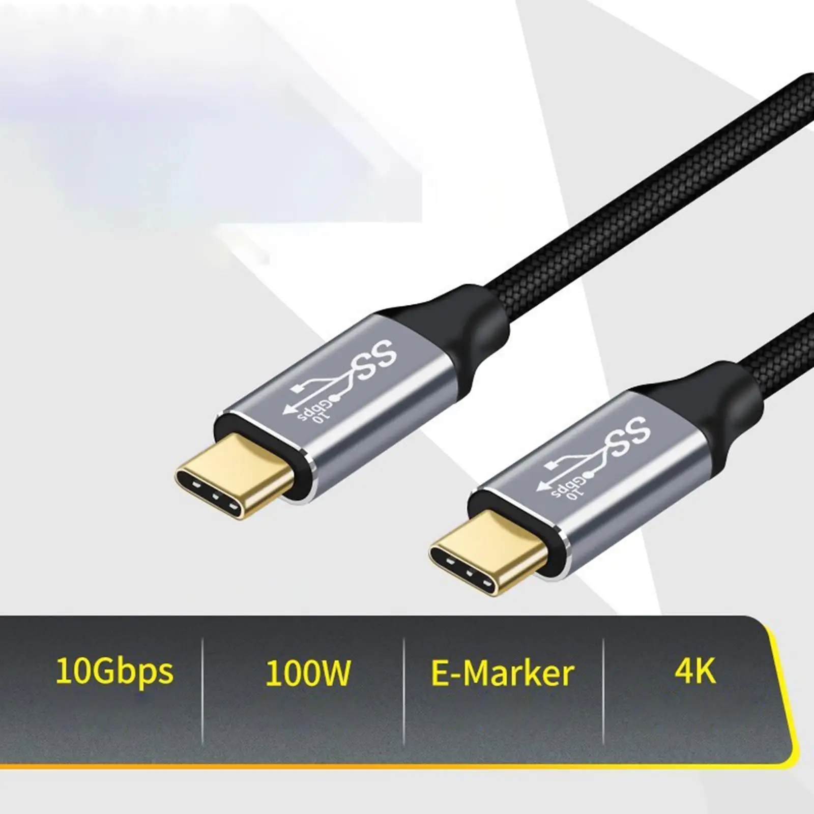 

Кабель USB-C - USB-C 100 Вт, 10 Гбит/с, усиленный нейлоновый плетеный, для универсальных мобильных устройств и ноутбуков