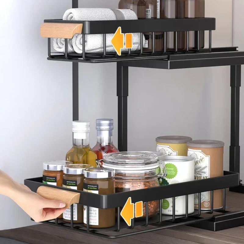 2Tier Under Sink Organizer Pull Out Kitchen Drawer  Multi-Use Sliding Cabinet  Storage Rack Kitchen
