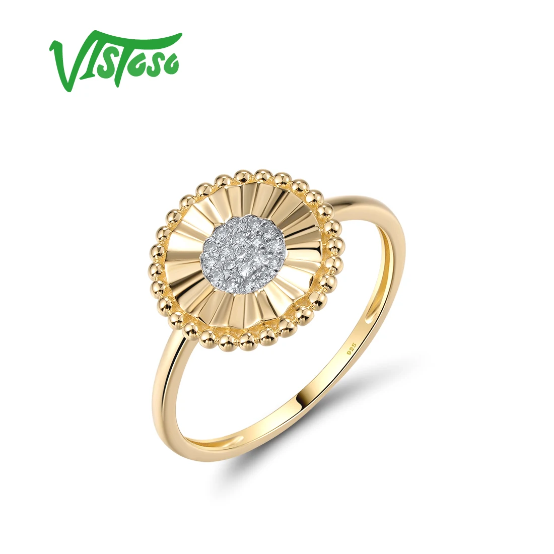 

VISTOSO Genuine 14K 585 Yellow Gold Ring For Women Sparkling Diamonds Delicate Creative Round Wedding Anniversary Fine Jewelry