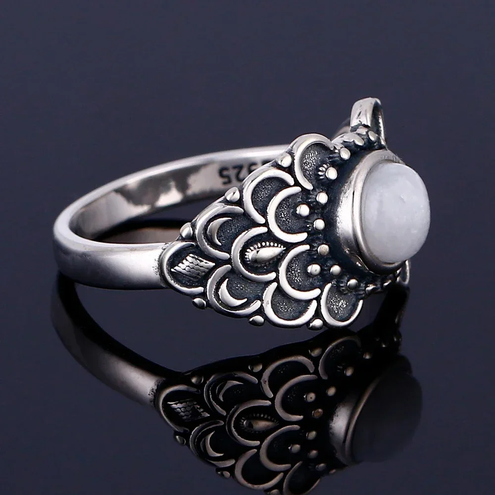 Natural Moonstone S925 Silver Ring for Women Fine Jewelry Flower Shaped Gemstone Rings Party Wedding Gift