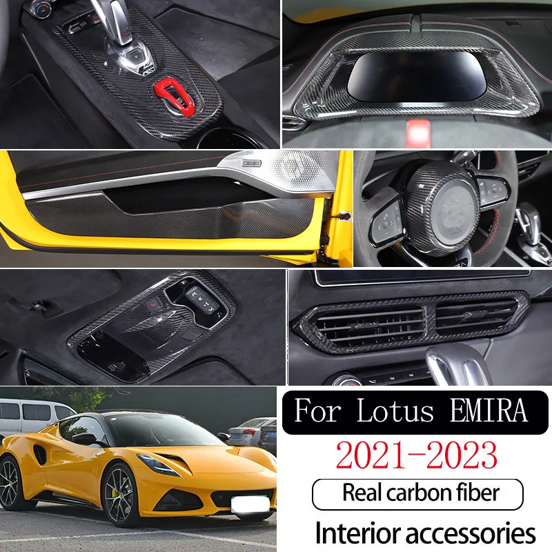 Real carbon fiber For Lotus EMIRA 2021-2023 Car steering wheels Console Gear Shift Panel Cover Trim Sticker Car Accessories