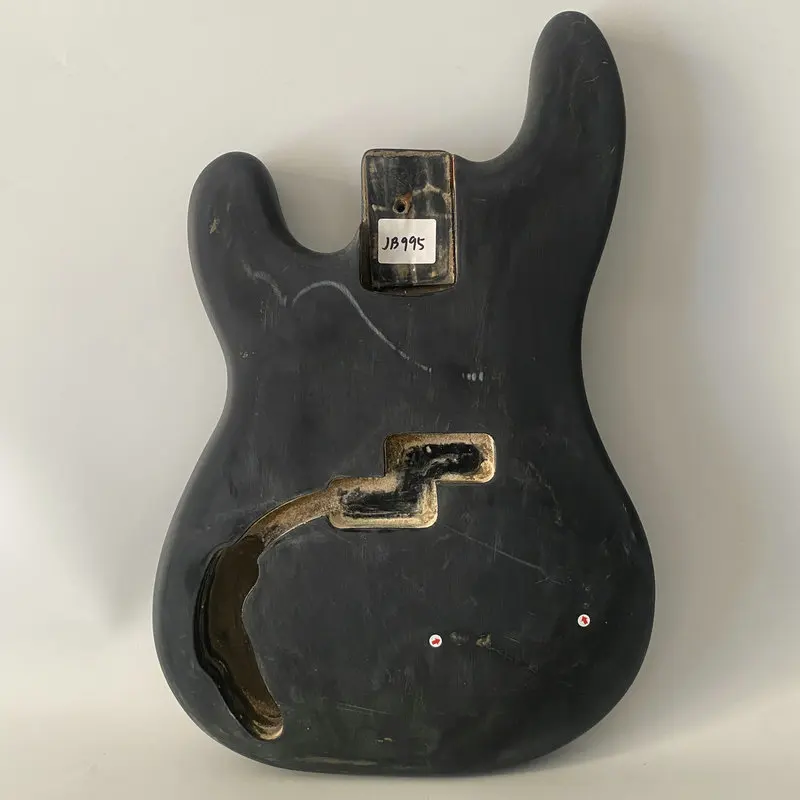 

JB995 Semi Finishing Precision Electric Bass Left Hand PB Bass Body Black Color with Surface Damages Cracks for DIY