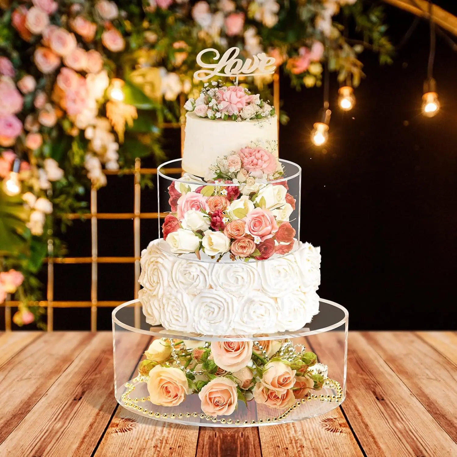 Professional Manufacturer Luxury Display Separator Round Clear Acrylic Boxes Stand Cake Separator for Cake Wedding