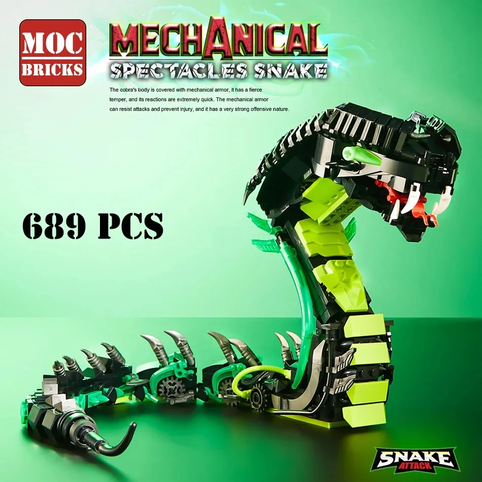 

689PCS Mechanical Snake Building Blocks Set STEM Technological Cobra Animal Model Flexible Body Detailed Construction Brick Gift