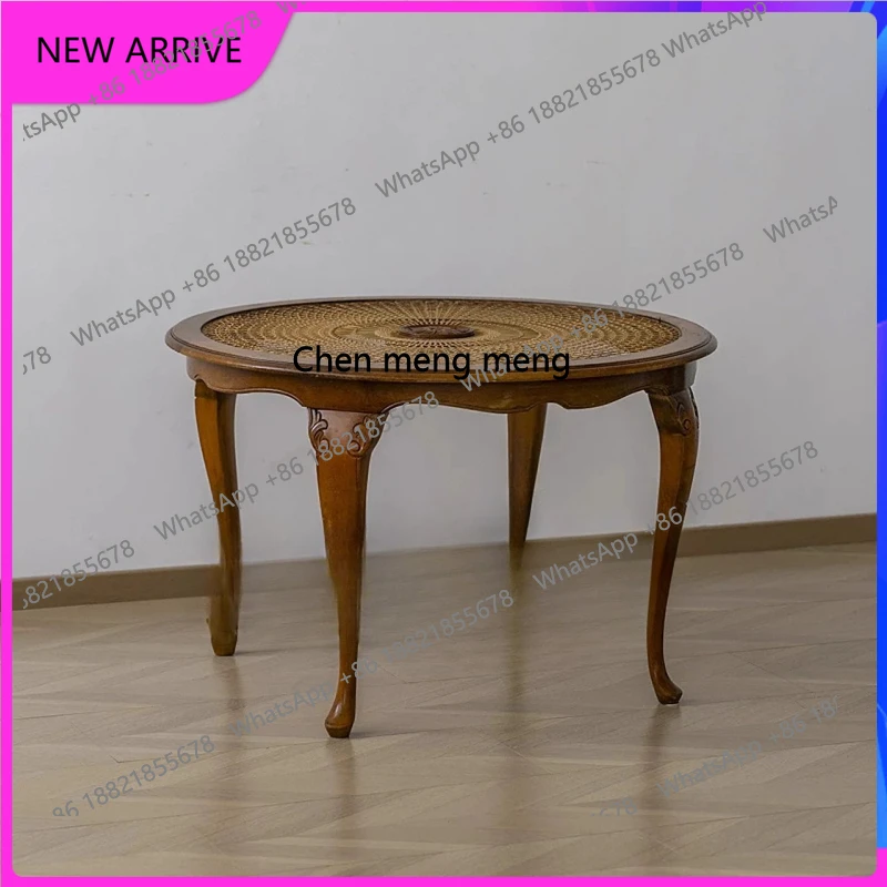 

Medieval solid wood rattan coffee table retro tea table Nanfa living room hotel old glass coffee table H