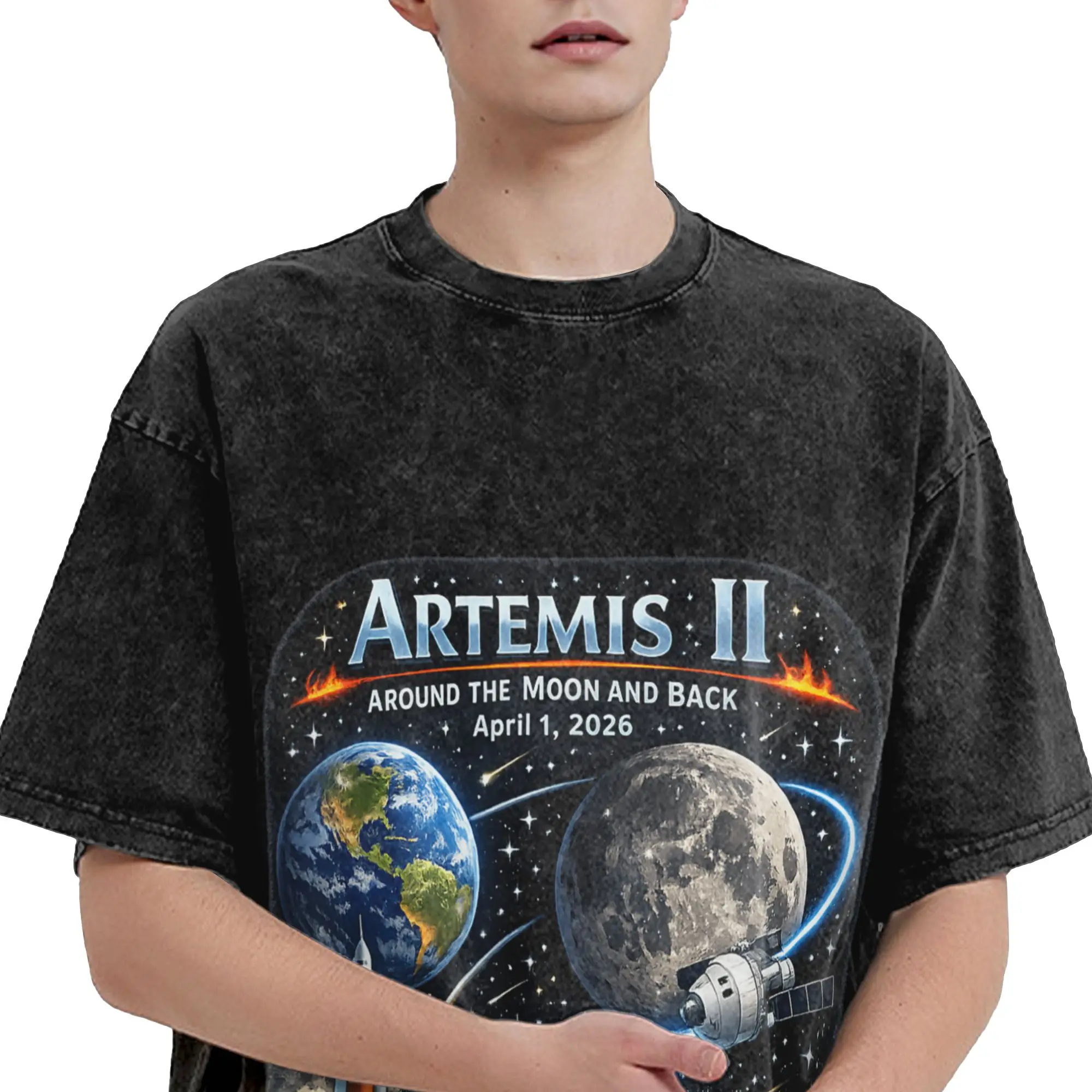 Artemis II Launch to The Moon 2026  T Shirt Summer  Vintage T-Shirts Casual Fashion Tee Shirt For Men Short Sleeve Design Tees
