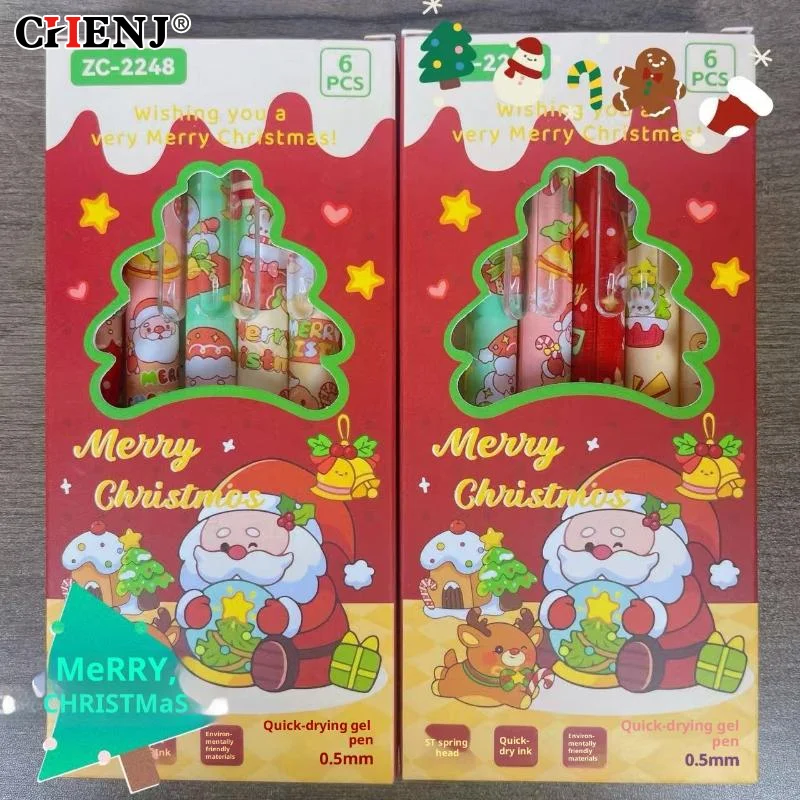 

6Pcs Cute Christmas Cartoon Pocket Pen Black Ink Quick Drying Cute Neutral Pen Student Kids School Writing Stationery Supplies