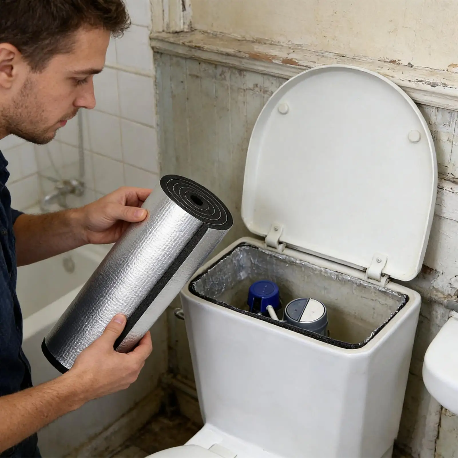 Isolierfolie für Toilettentank, Frostschutzfolie für Tankrohre, selbstklebendes Anti-Kondensations-Set für Toiletten, für Badewanne, Dusche, Waschbecken