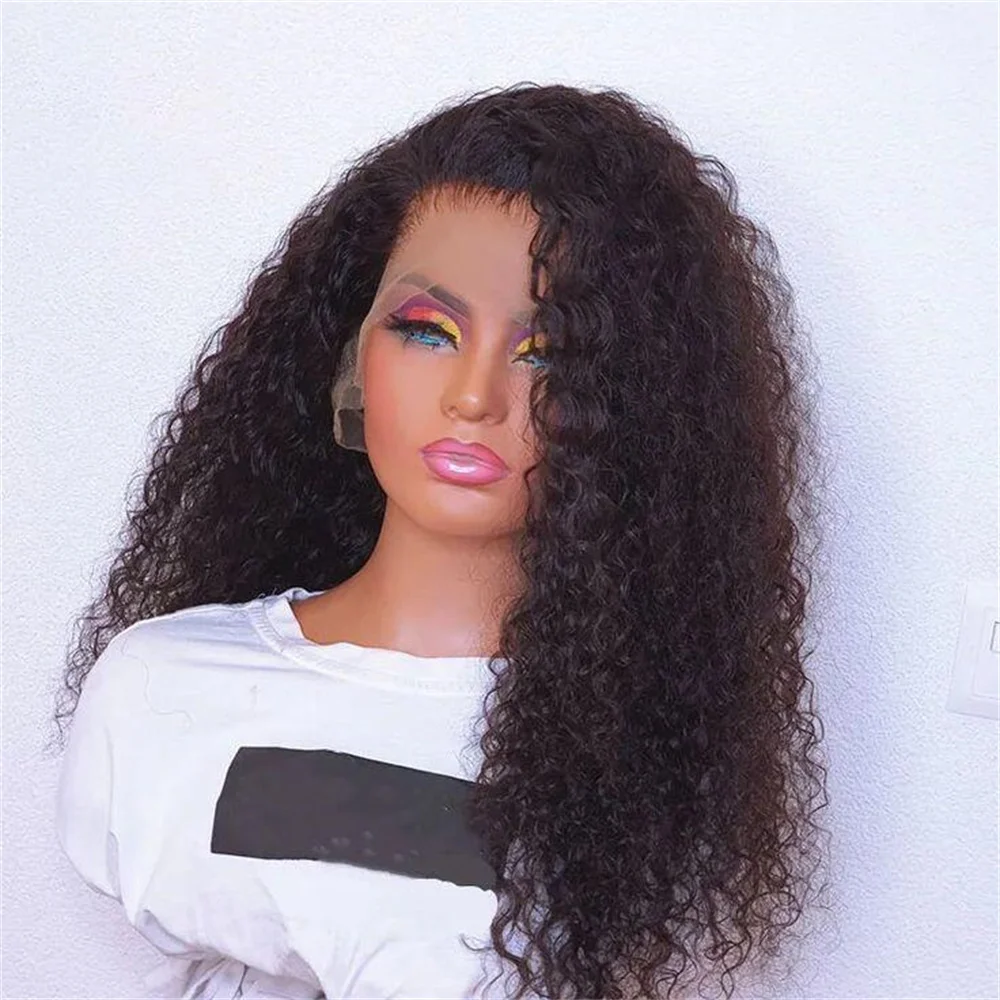 Preplucked Soft 26Inch Long 180Density Black Natural Hairline Lace Front Wigs For Women Kinky Curly With Baby Hair Good Texture