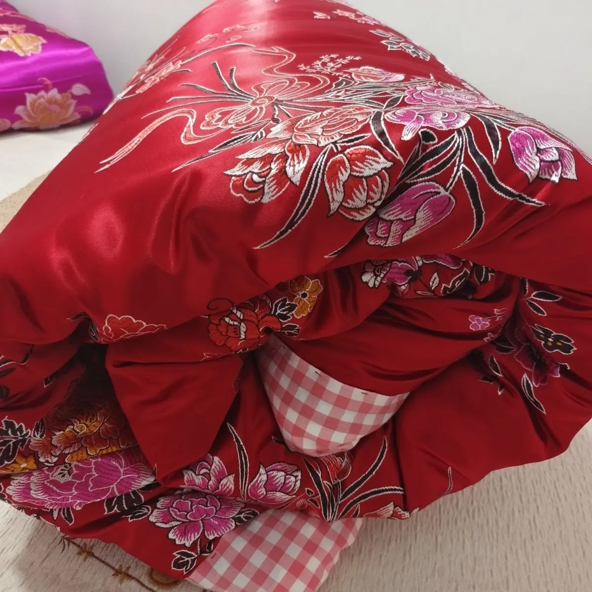 غطاء حريري من الساتان اللامع بدون حشوة من القطن مع سحاب من جانب واحد ومفرش سرير مطبوع عليه زهور رائعة على الجليد #4