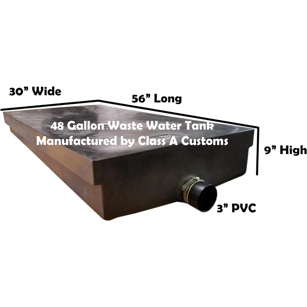 Tanque de água preto RV grande de 48 galões - Armazenamento de resíduos de alta capacidade para autocompensões classe A, 56 x 30 x 9 WT-4800