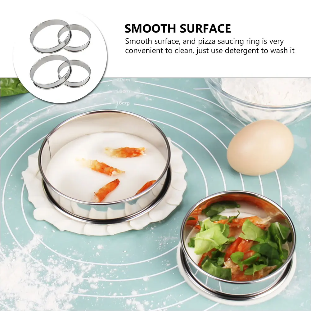 

4pcs Stainless Steel Pizza Saucing Ring Deep Design For Extra Toppings Kitchen Baking Tool Muffin Ring Cake Supplies Pizza
