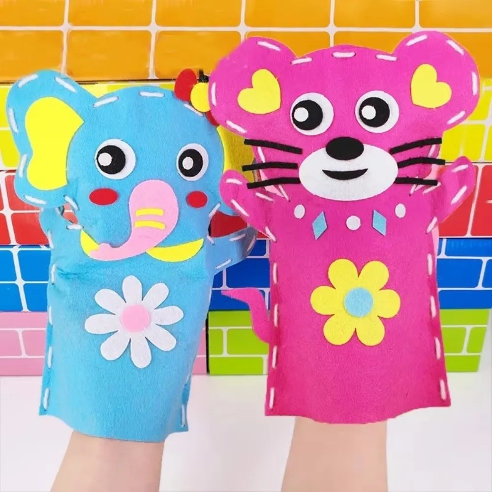 Creative Cartoon Animal Hand Puppets Plastic Non-woven DIY Craft Puppets Nylon Handmade Material Bags Learning