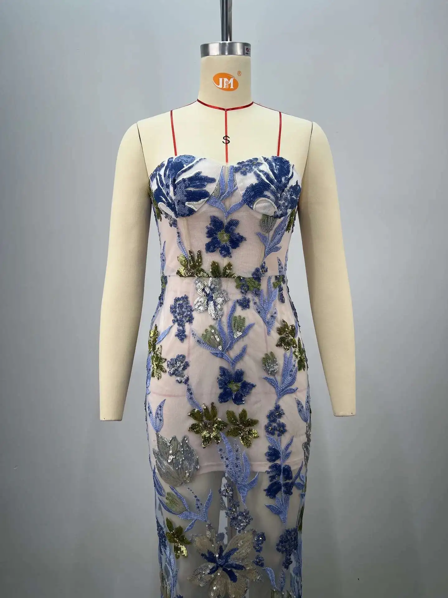 LEOSOXS 2025 New Strapless Floral Sequin Evening Dress Bodycon Fit Maxi Length Perfect for Cocktail Party Prom Nightclub