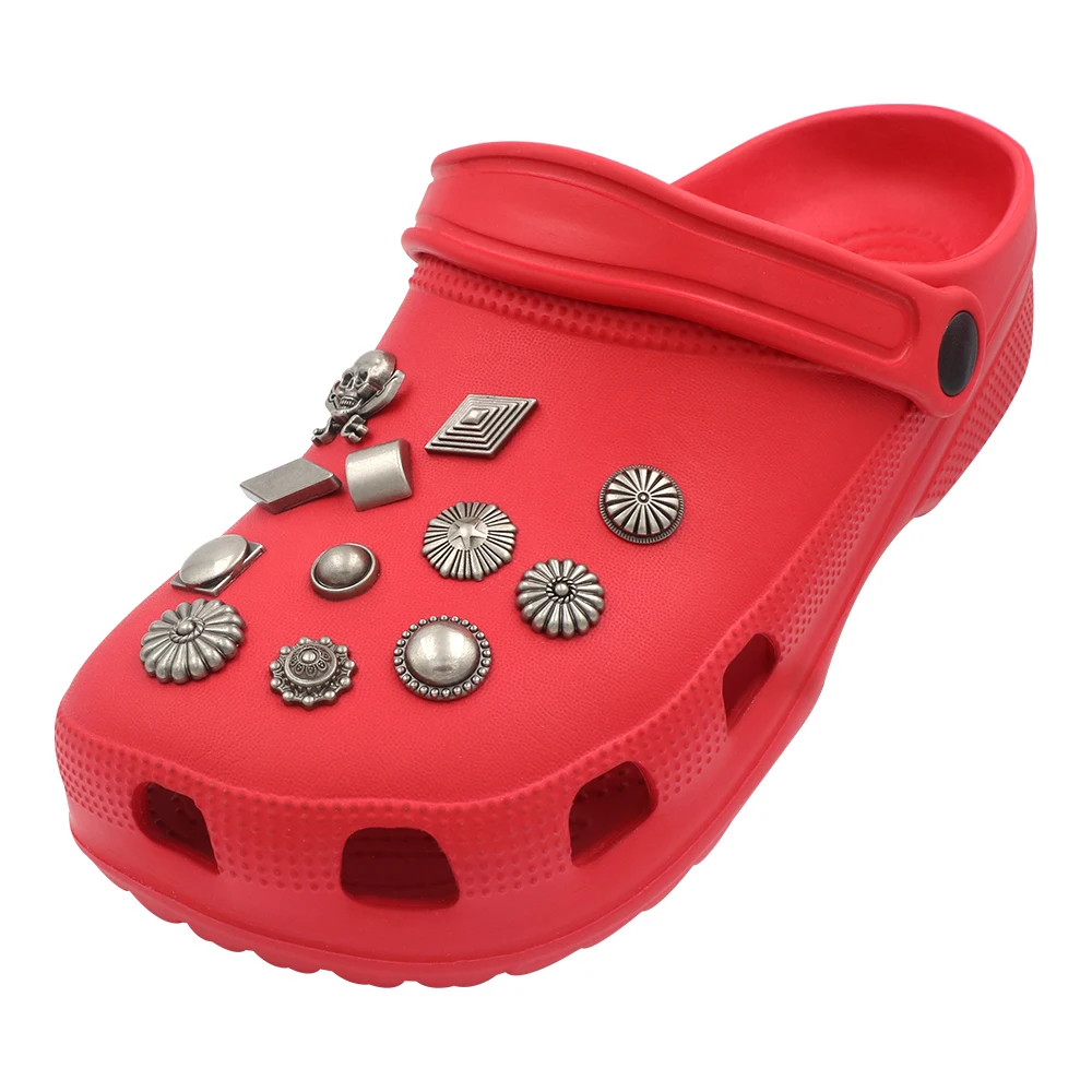 27 Pcs Shoe Round Square Diamond Pentagram Primitive Man Vintage Clogs지비츠 버튼 Accessories Handmade Metal Infantil Sandals Buttons