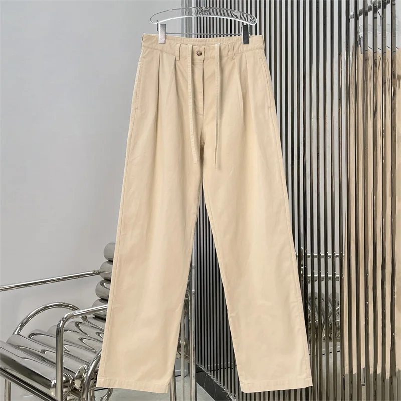 Women's pants New cotton high waisted straight leg pants for autumn 2026 Drawstring slim fit wide leg pants y2k casual pants