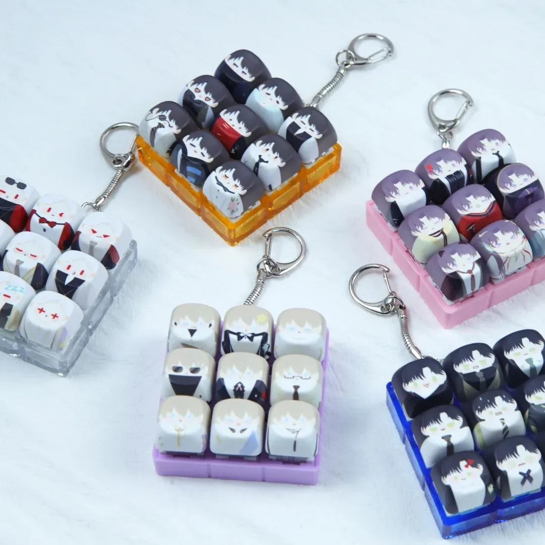 MAIMOOO Love and Deepspace Pendant Keychain Fidget Toy Cute Q Version Keycap Keyring 9Keys Keyboard Switch Tester Sylus Rafayel