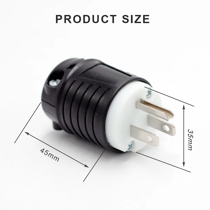 RM515P  Black 15A 250V NEMA 5 15P American Straight Blade Standard Replacement Plug Industry Outlet for Generator Aviation