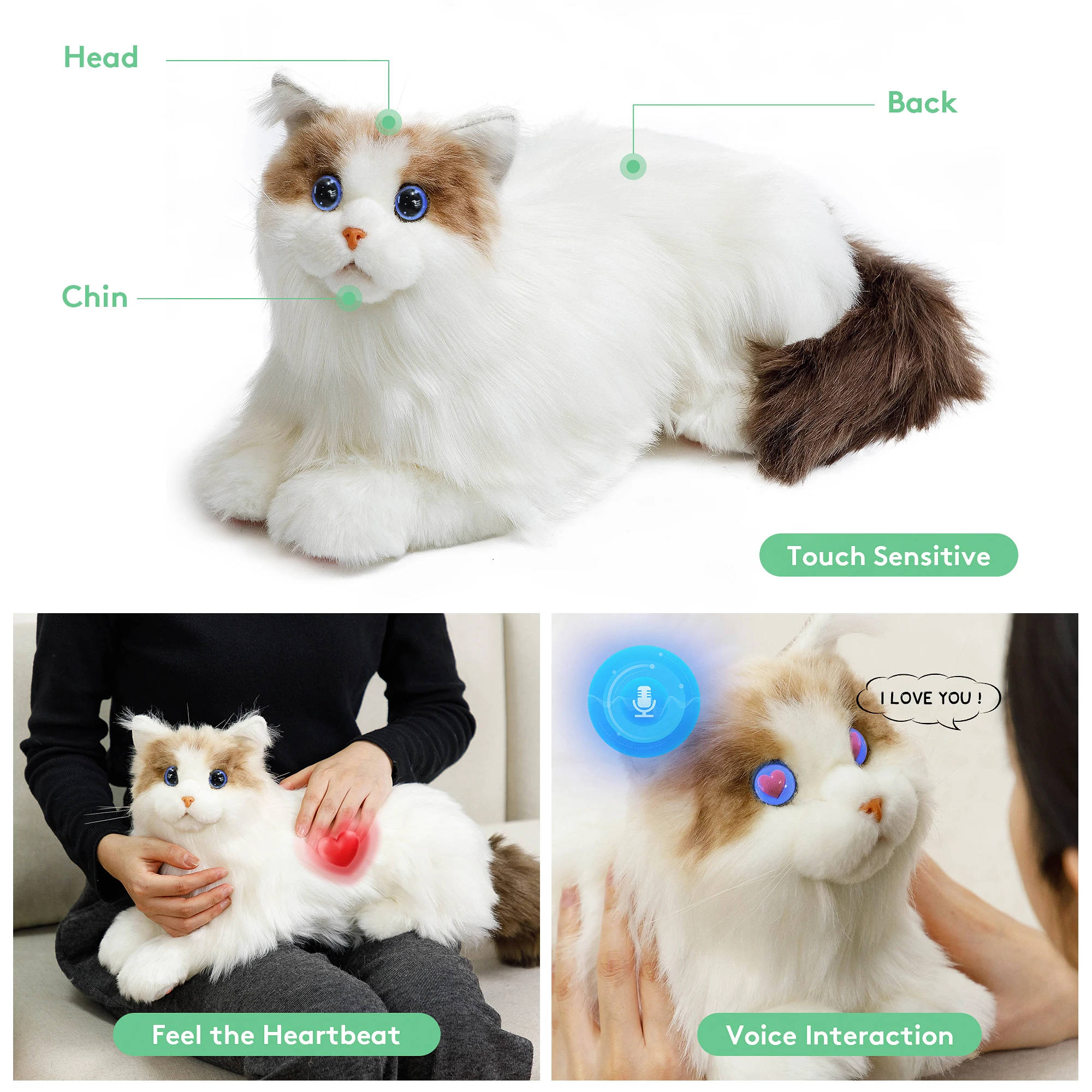 metaCat Companion Robot Pet Cat Lifelike with Voice Command & Rich Animation Interaction Best Gifts for Kids Dementia Seniors