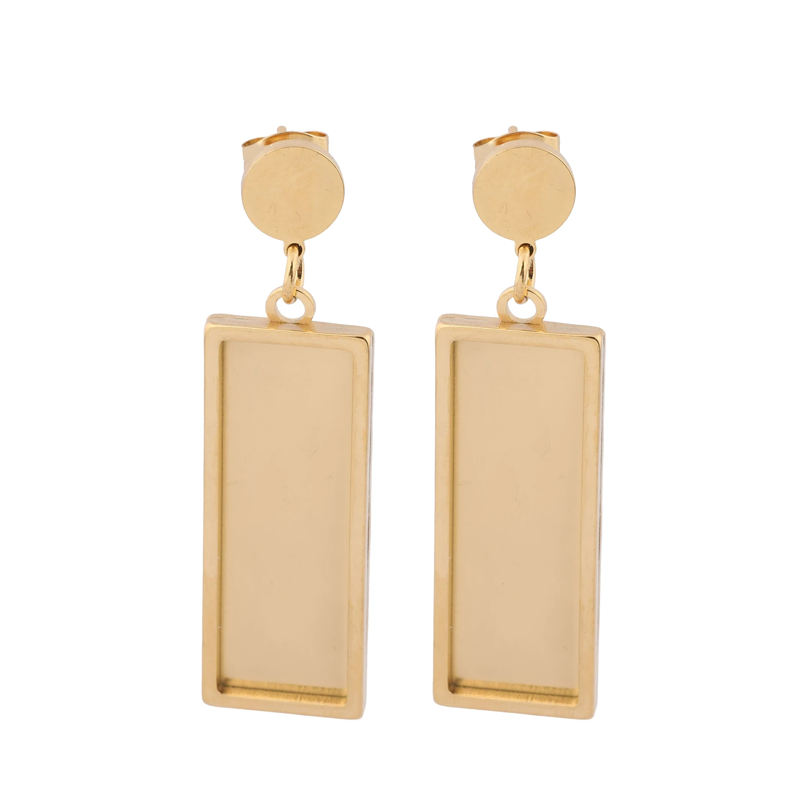 6pcs Stainless Steel Gold Plated Fit 10x30mm Rectangle Cabochon Earring BaseSetting Blanks Diy Post earrings findingst