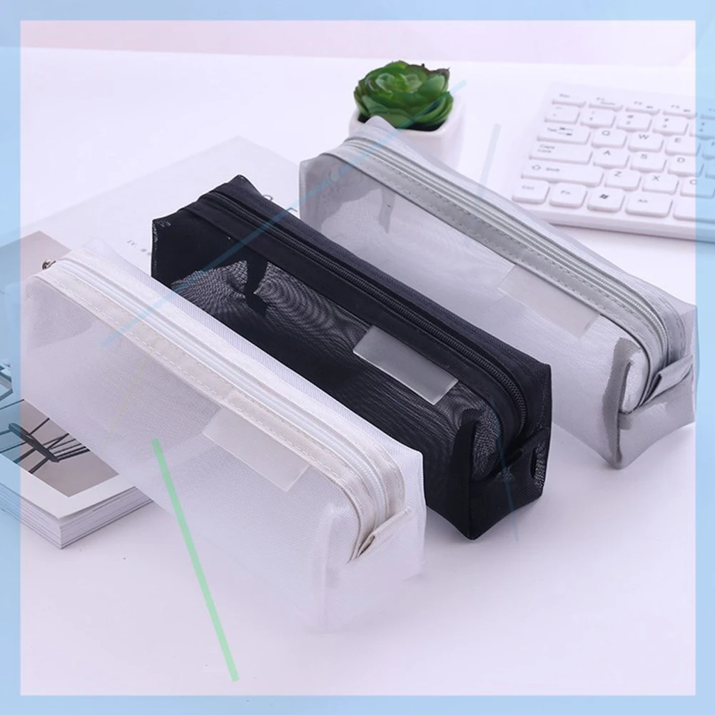 

Pencil Case Bag Students Stationery Container Mesh Holder Men and Women Transparent