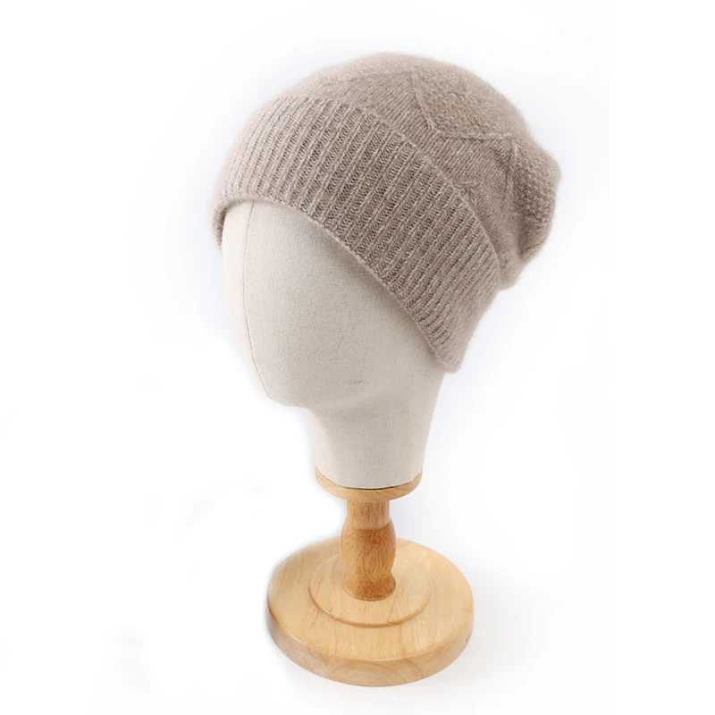 LHZSYY 100% Cashmere Knitted Winter Hat Women's High-end Solid Color Outdoor Warm Fashionable Heavy-duty Cuffed Beanie Casual