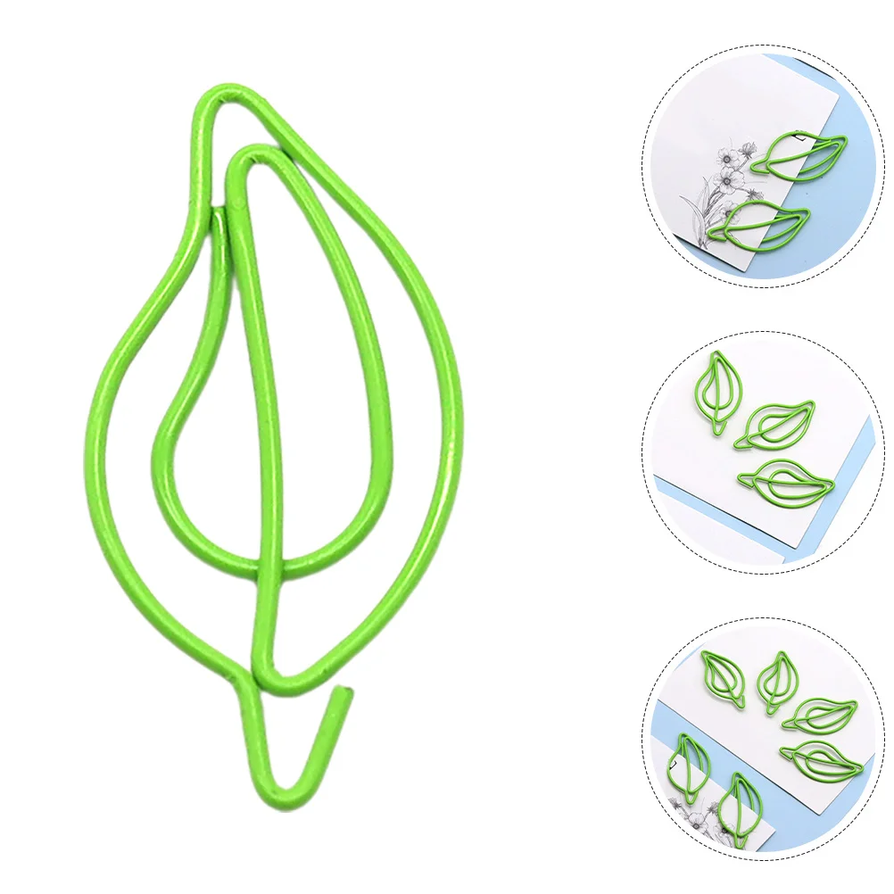 

50 Pcs Green Leaf Paper Clip Colored Clips Leaves File Plastic Coated Line Decorative Office Shaped