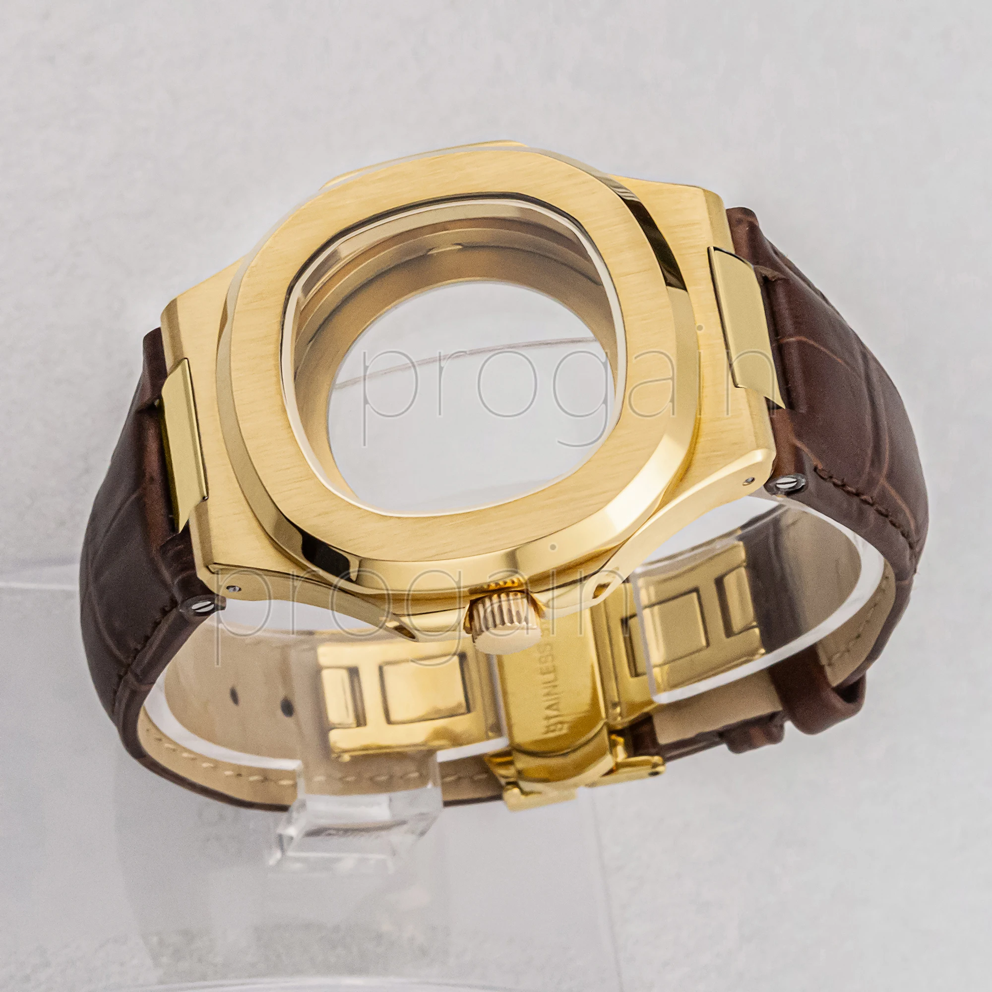 

25mm Genuine Leather Band NH35 Case Stainless Steel Sapphire Glass Watchcase Men's Watch Parts for Nautilus NH35 NH36 Movement