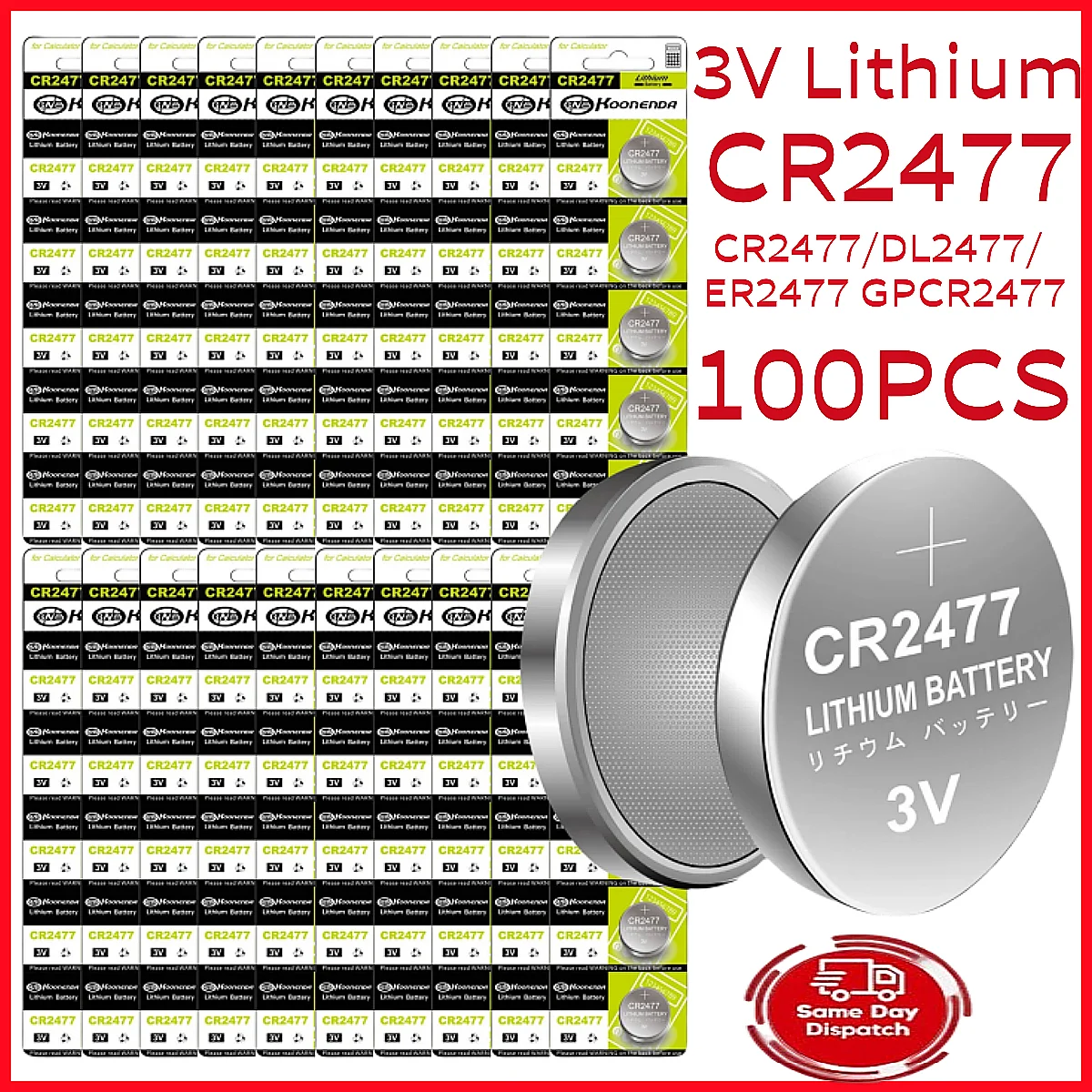 

100PCS CR2477 3V Environmental Friendly Button Battery Lithium Batteries for Electronic Watch, Calculator, Weight Scale