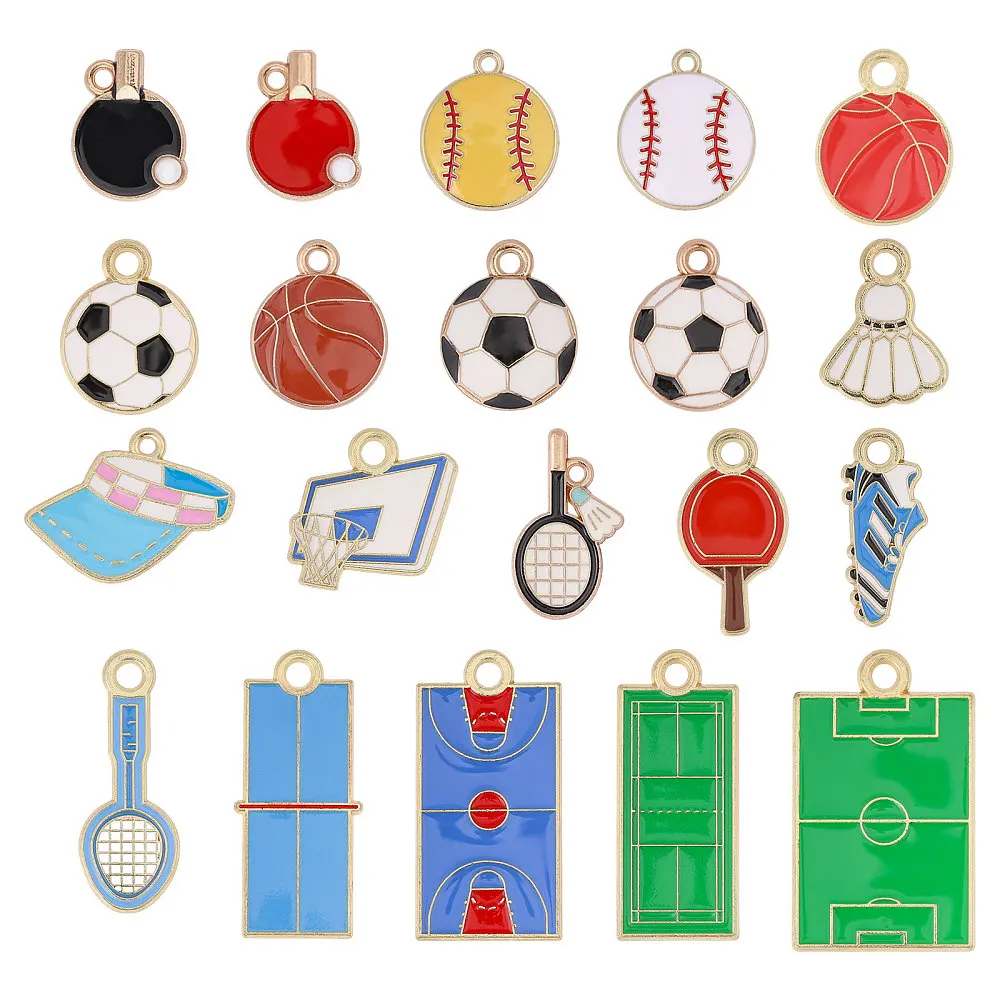 60 Pcs Enamel Sports Charms Sports Ball Charms Basketball Baseball Pendant for Bracelet Necklace Earring Jewelry Handcraft