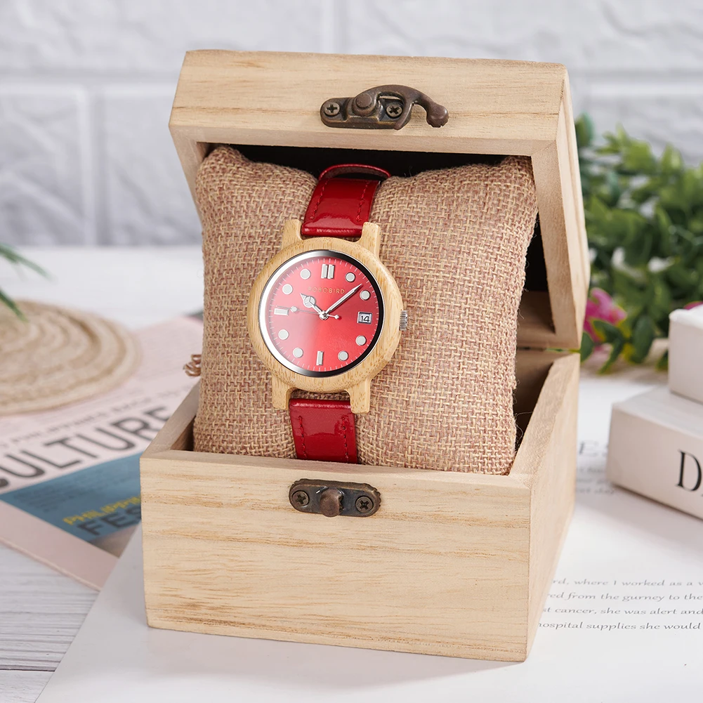 Jam Tangan Kuarsa Wanita BOBOBORD Mendukung Teks Kotak Penutup Belakang dengan Nama yang Dapat Disesuaikan, Jam Tangan Gerakan Jepang Kasual Modis, Hadiah