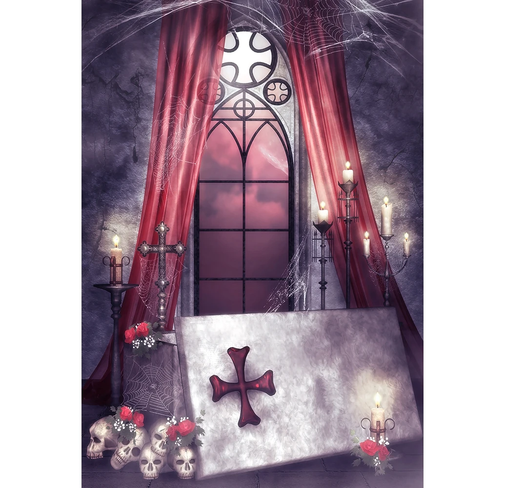 Laeacco Halloween Backdrops for Photography Old House Window Tree Bookeshelf Books Photo Backgrounds Baby Portrait Photophone