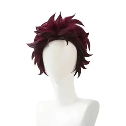 Anime Demon Moordenaar Kimetsu No Yaiba Tanjiro Kamado Cosplay Synthetic Wigs Korte Kastanjebruine Hittebestendige Haarpruiken