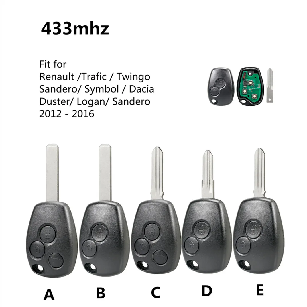 

2/3Buttons 433MHz Keyless Smart Remote Car Key Fob with 4A Chip Fit for Renault / Trafic / Twingo / Symbol Dacia Duster Logan