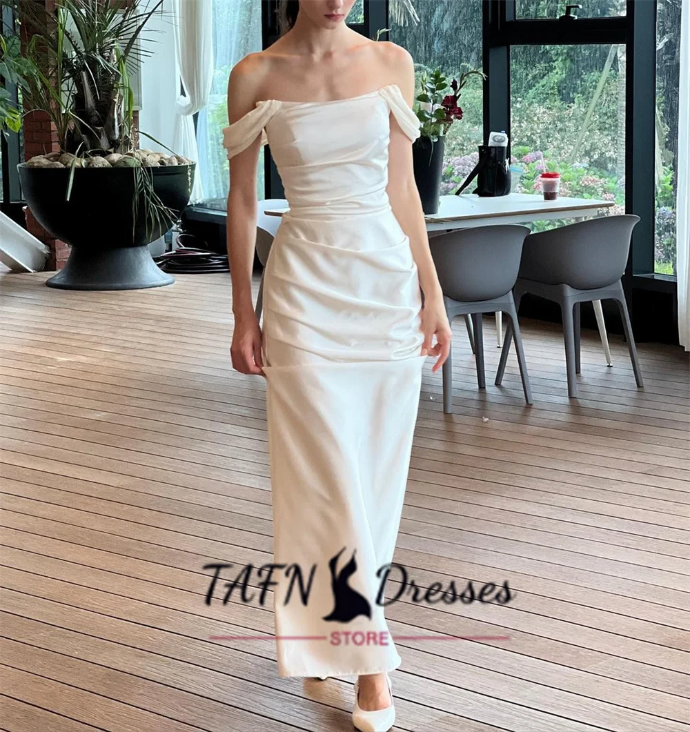 TAFN Korea Simple Off the Shoulder Wedding Reception Dresses Photo Shoot A-line Bridal Gown Elegant Ankle-Length Evening Dresses