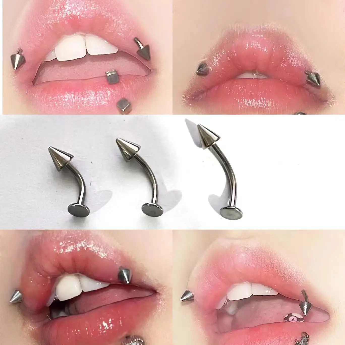 SaYao 2 Pieces 16G 1.2mm banana Curved Lip Ring Ball Spike Labret Rings Rook Ring Flat Rings Tragus Helix Body Piercing Jewelry