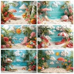 Summer Beach Party Photography Backdrop Parasol Recliner Sun Bath Travel Holiday Photo Photographic Background Photostudio Props