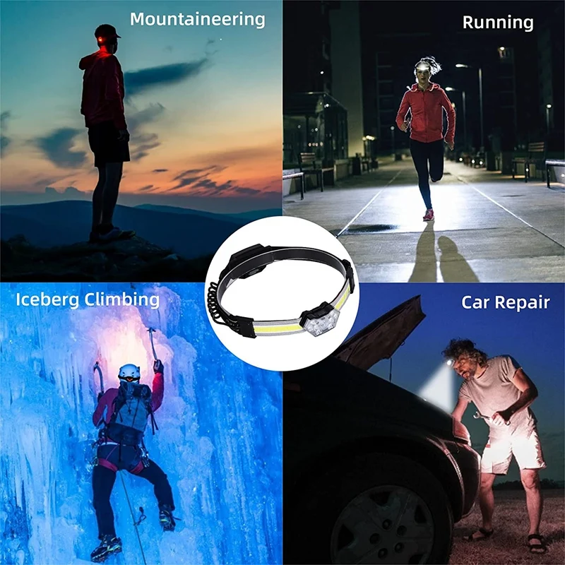مصباح أمامي ذو شعاع عريض قابل لإعادة الشحن ليد ، مصباح مقاوم للماء ، مصباح عمل ، جري ، تخييم ، مشي لمسافات طويلة ، صيد ، تعديل °