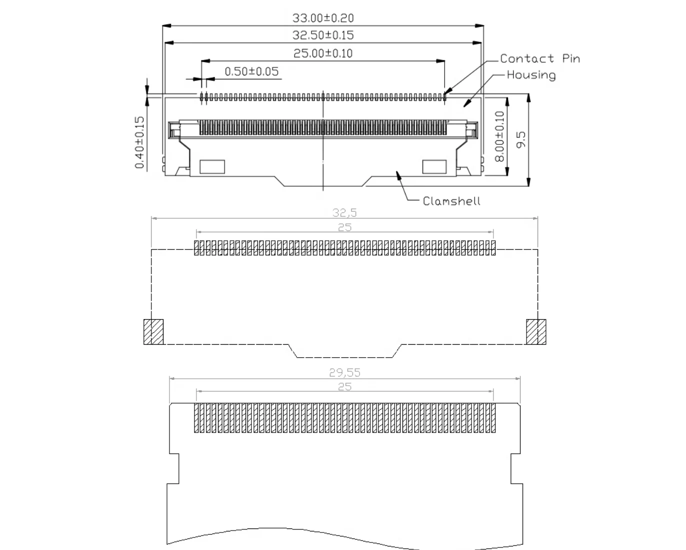 29.55 wide 0.5mm spacing connector FPC/FFC flat cable seat 51 pin is inserted into 51P front flip LCD socket