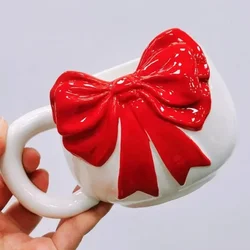 Lovely hand-painted bow ceramic water cup large capacity coffee milk cup creative exquisite birthday gift