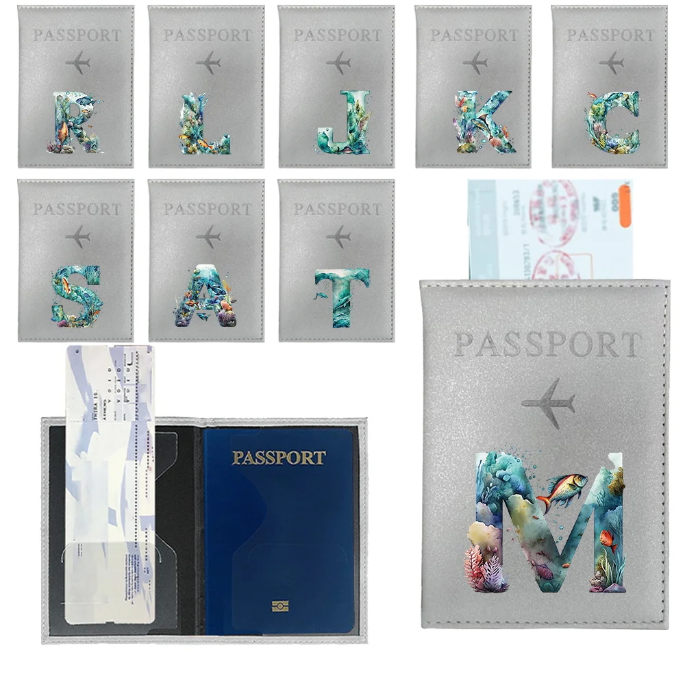 

Passport Bag Protective Cover Travel Wallet Card Holder Passport Holder Air Ticket Holder Storage Bag Fish Letter Print Series