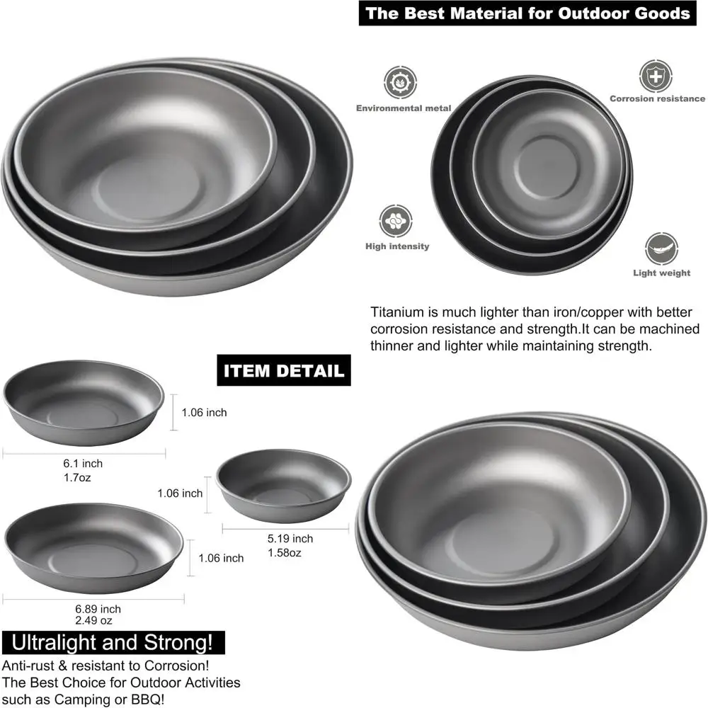

Ultralight Camping Plates Set, 3-Piece Dinnerware for Backpacking, Hiking, and Picnics