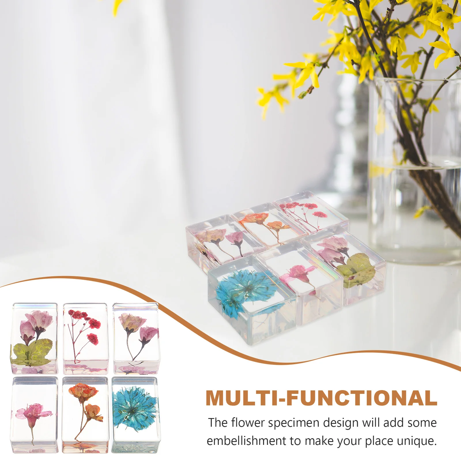 

6 Pcs Resin Flower Dried Book Town Travel Decoration Artificial Amber and Flowers