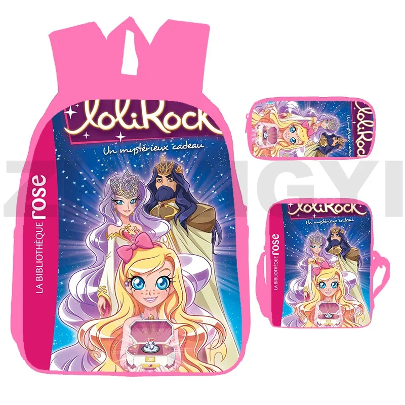 New 3D Anime LoliRock Backpacks 3 Pcs/ Set Back Pack for School Teenagers Girls Cartoon Travel Bag for Women 12/16 Inch Bagpack