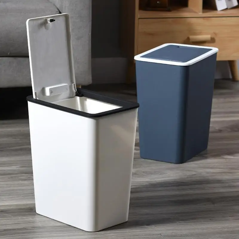 Cubo de basura con tapa, cubo de basura, contenedor de reciclaje con tapa de prensa, delgado, moderno, 13L, para cocina, baño, dormitorio, sala de estar