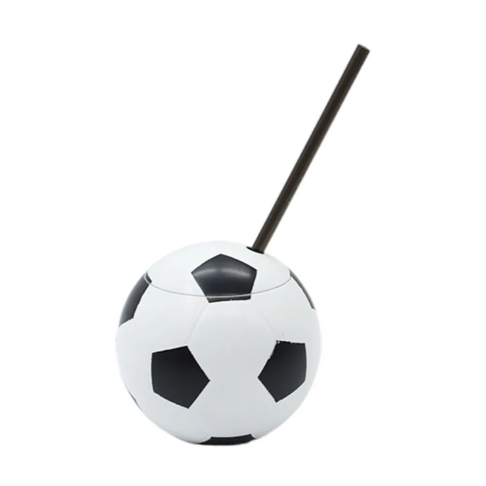 450 ML Soccer Shaped Drink Cup Realistic with Straw and Lid Football Theme Water Cup Food Grade Plastic Ball Shape Straw Cup Bar