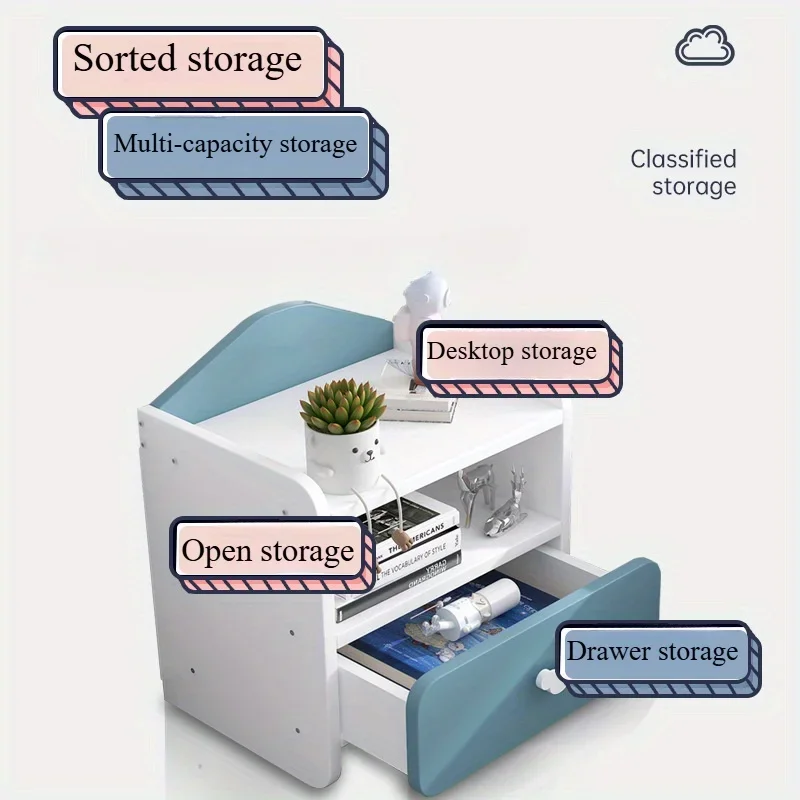 منضدة حديثة ذات أدراج مزدوجة للأطفال، طاولة تزيين لطيفة بجانب السرير، أثاث منزلي متعدد الوظائف للفتيات، خزانة بيضاء صغيرة
