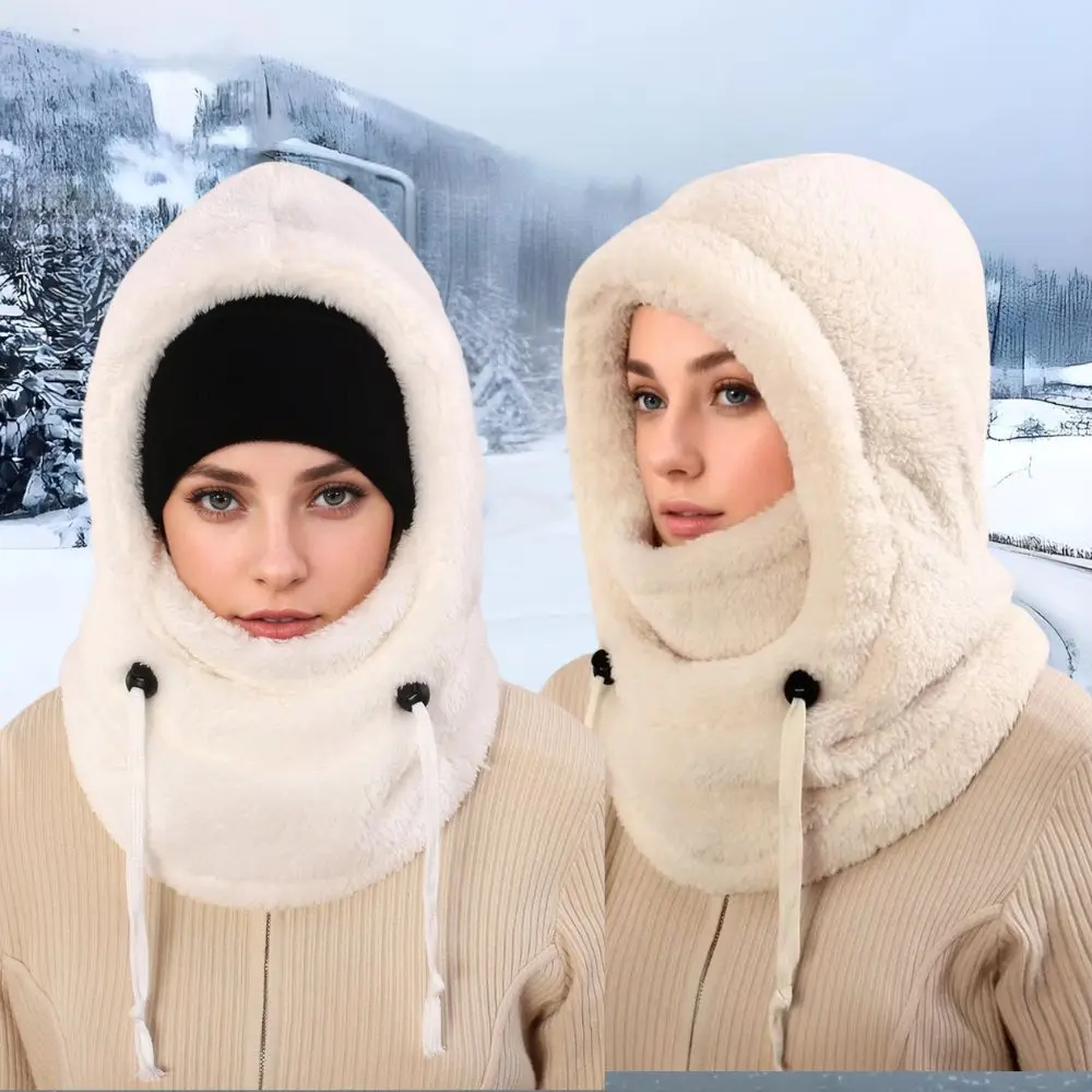 

Unisex Winter Balaclava Hat Warm Coral Fleece Windproof Caps for Women Men Ski Face Cover Drawstring Hooded Hat Outdoor